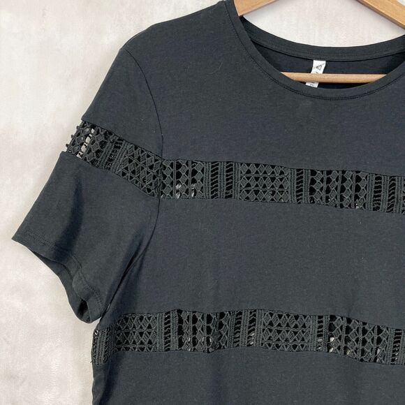 Fabletics Zarina T-Shirt Womens Large Crochet Inset Stipe Activewear Athleisure - Picture 3 of 10